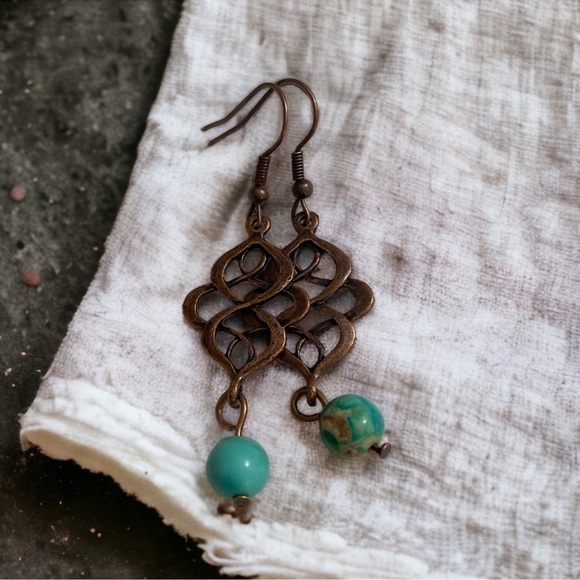 (36)🤎LAST1️⃣🤎New Bohemian Style Copper Scroll Drop Dangle Earrings🤎 - Picture 4 of 5